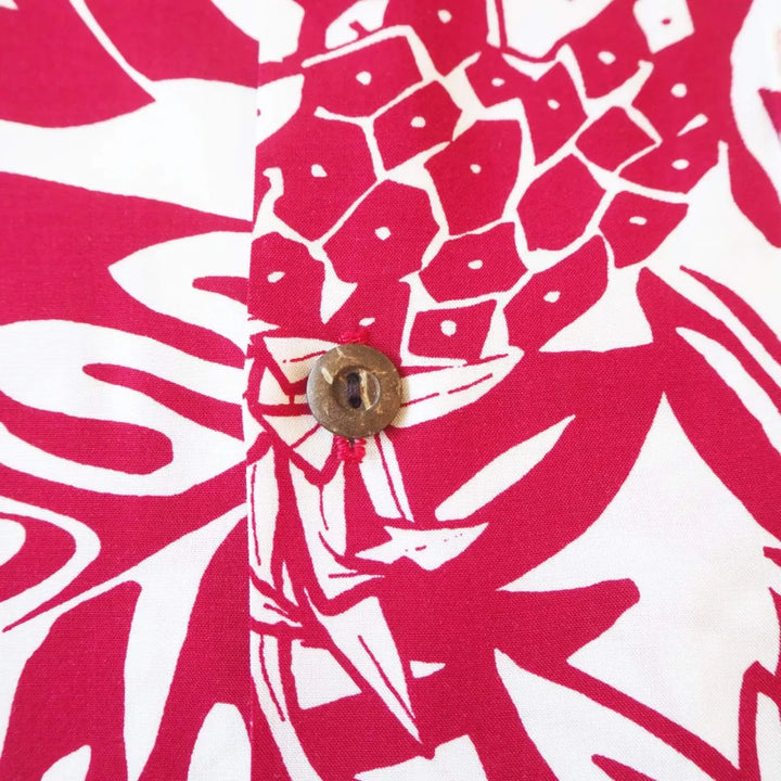 Wild Pineapple Red Hawaiian Rayon Shirt - Made in Hawaii