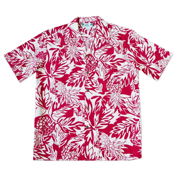 Wild Pineapple Red Hawaiian Rayon Shirt - Made in Hawaii