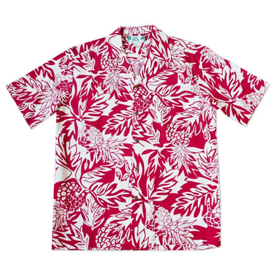 Wild Pineapple Red Hawaiian Rayon Shirt - Made In Hawaii