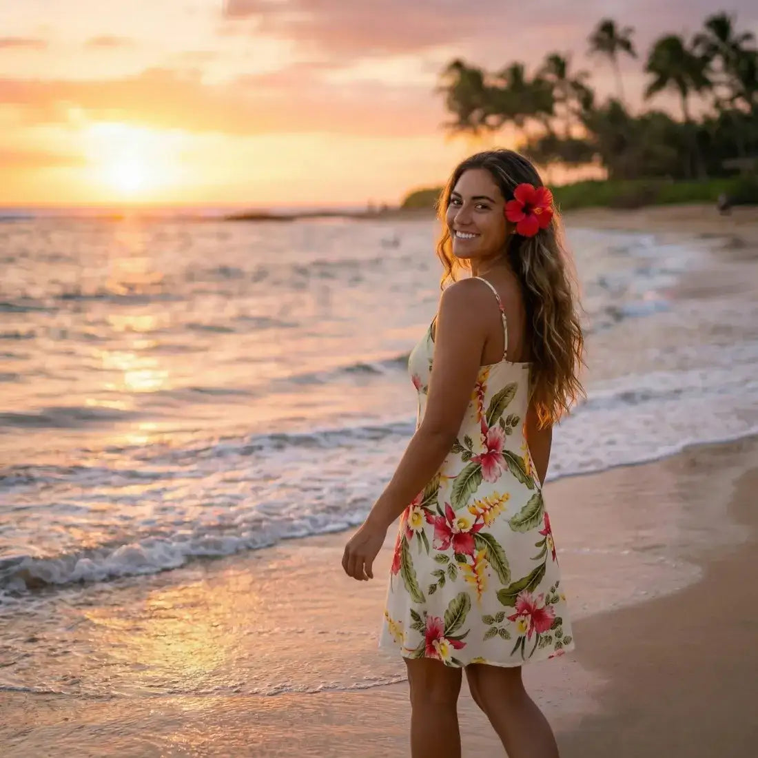 Cloud Cream Skinny Strap Short Hawaiian Dress - Made in Hawaii