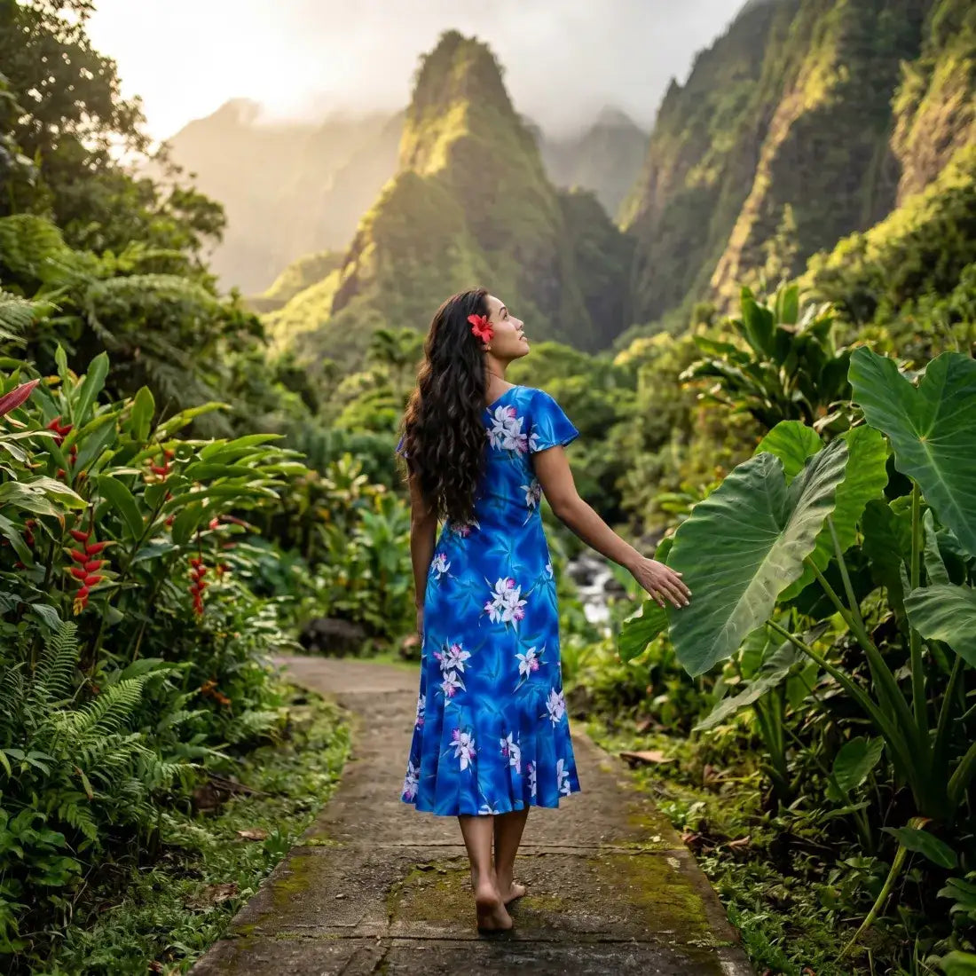 Poipu Blue Malia Hawaiian Dress - Made in Hawaii