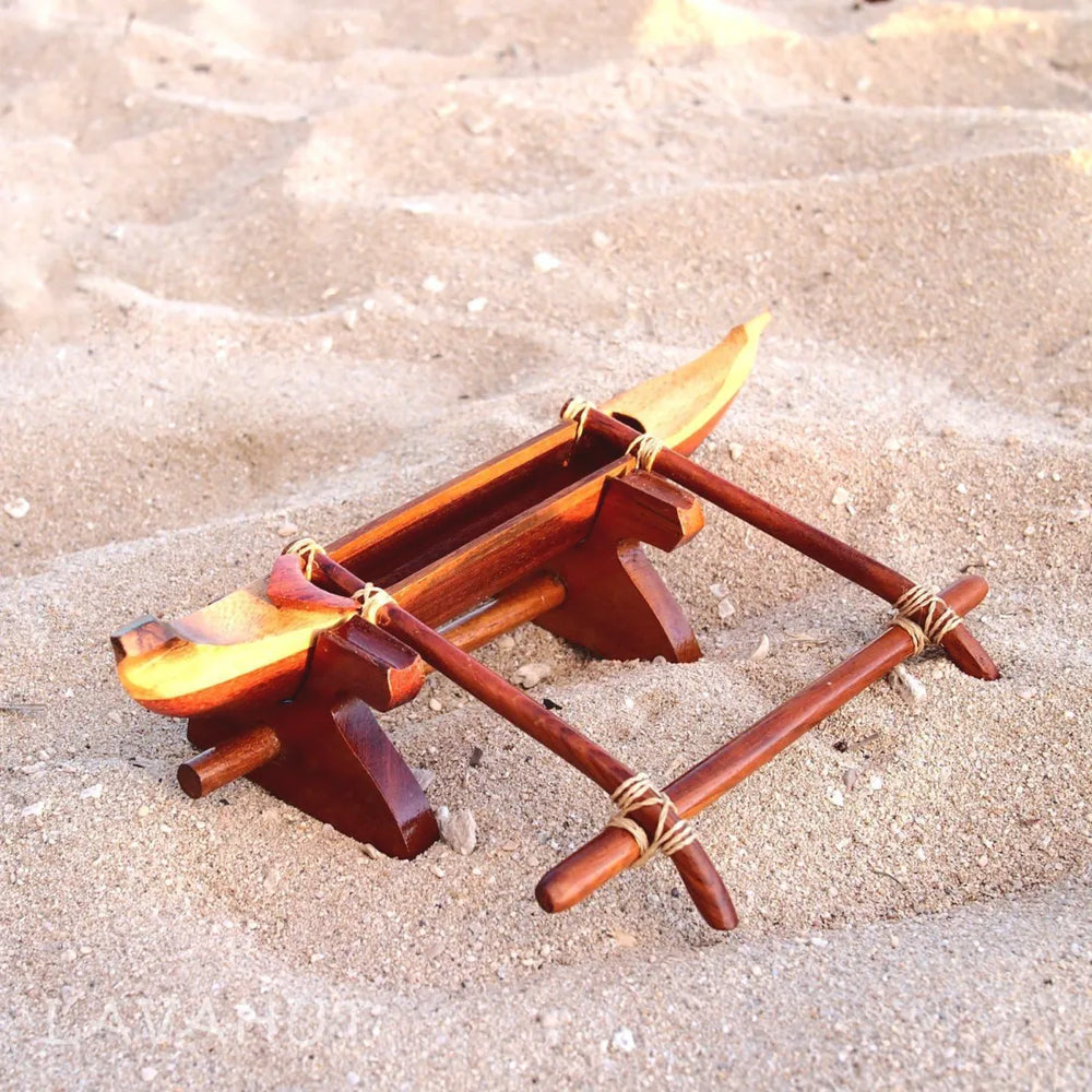 Wooden Outrigger Canoe with Stand - Made in Hawaii