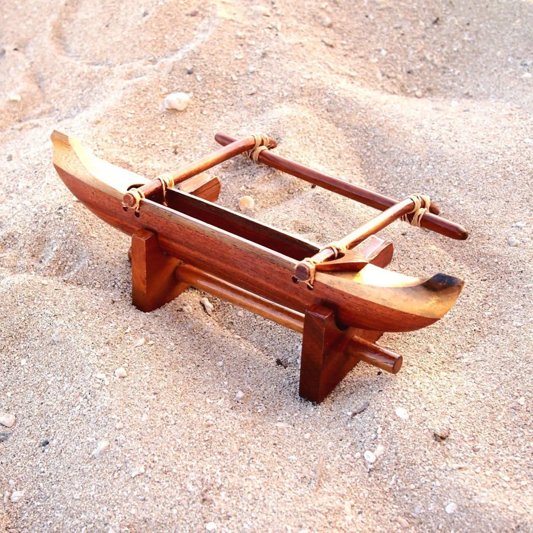 Wooden Outrigger Canoe with Stand - Made in Hawaii