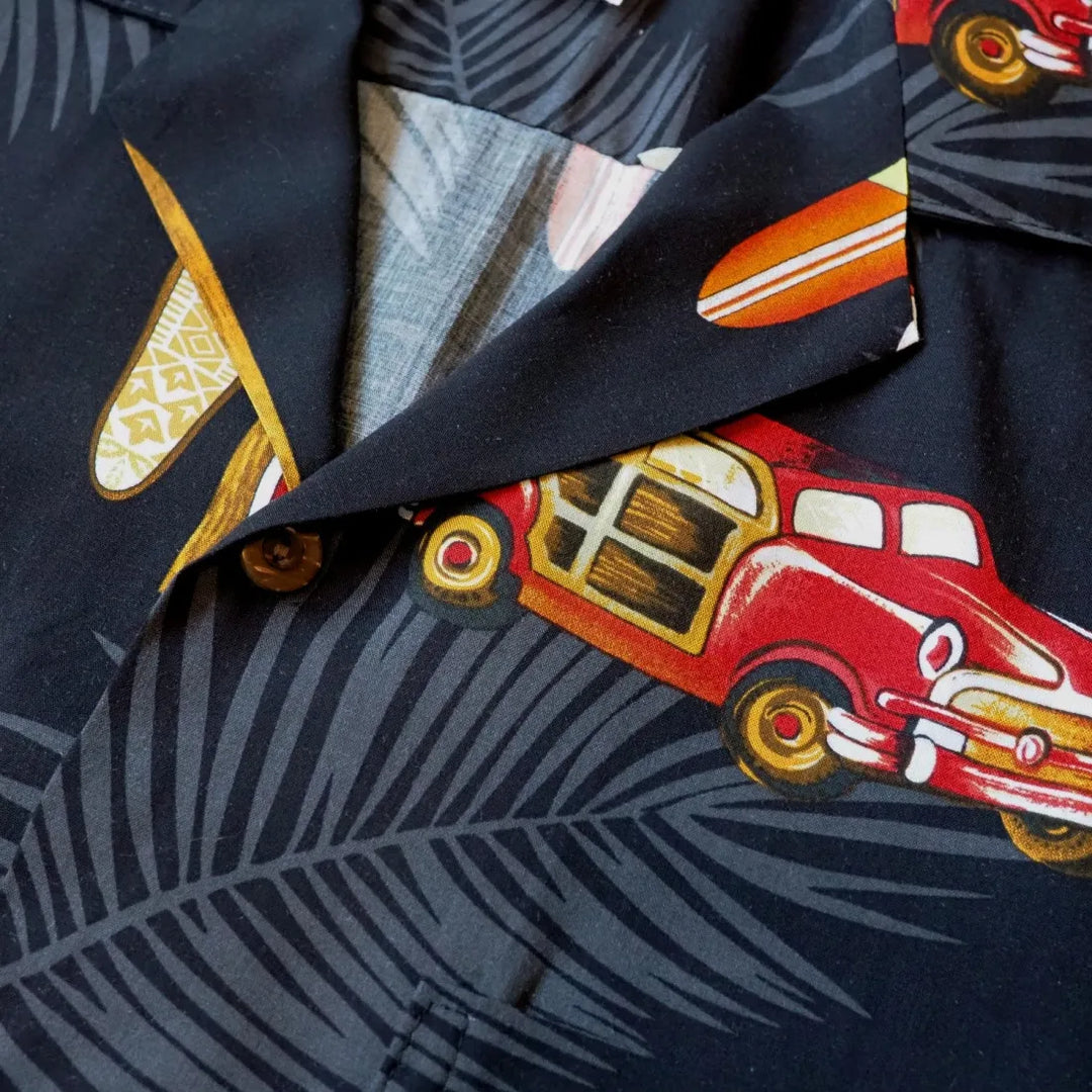 Woody Cruiser Black Hawaiian Rayon Shirt - Made in Hawaii