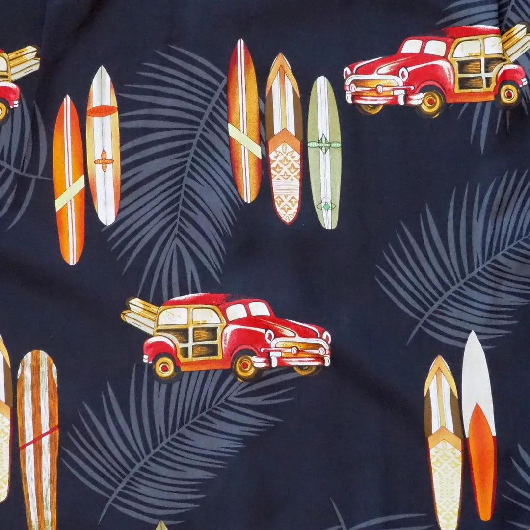 Woody Cruiser Black Hawaiian Rayon Shirt - Made in Hawaii