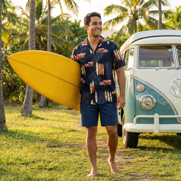 Woody Cruiser Black Hawaiian Rayon Shirt - Made in Hawaii