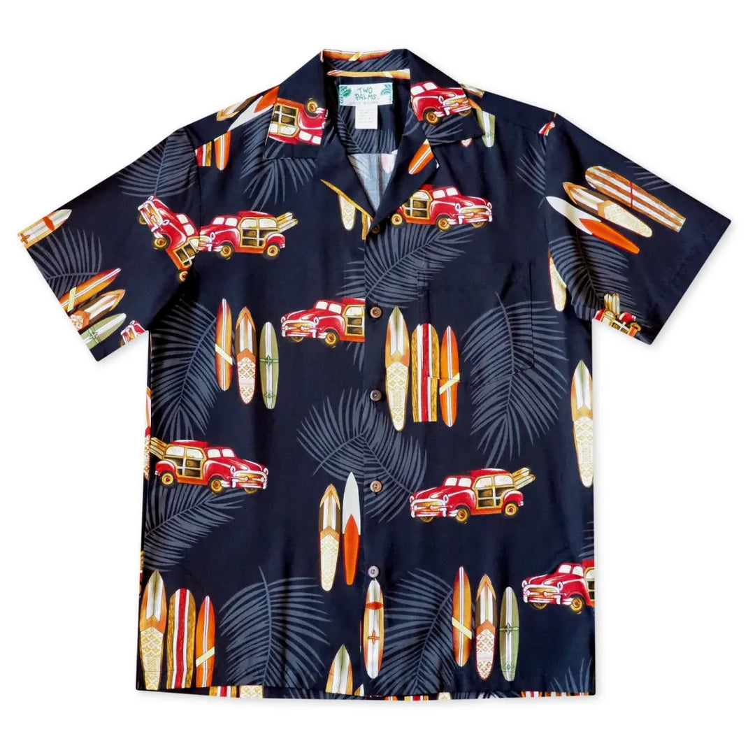 Woody Cruiser Black Hawaiian Rayon Shirt - Made in Hawaii