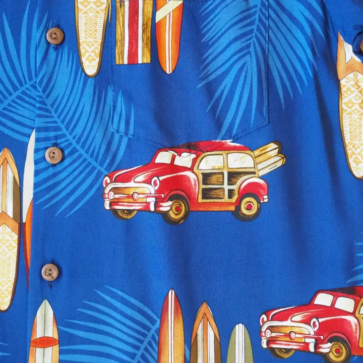 Woody Cruiser Blue Hawaiian Rayon Shirt - Made in Hawaii