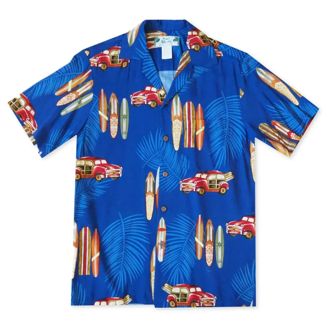 Woody Cruiser Blue Hawaiian Rayon Shirt - Made in Hawaii