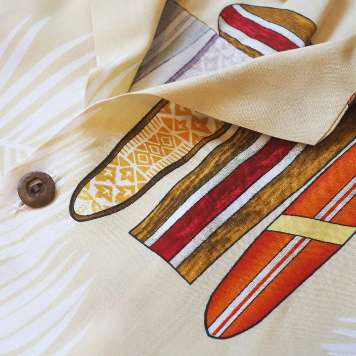 Woody Cruiser Cream Hawaiian Rayon Shirt - Made in Hawaii