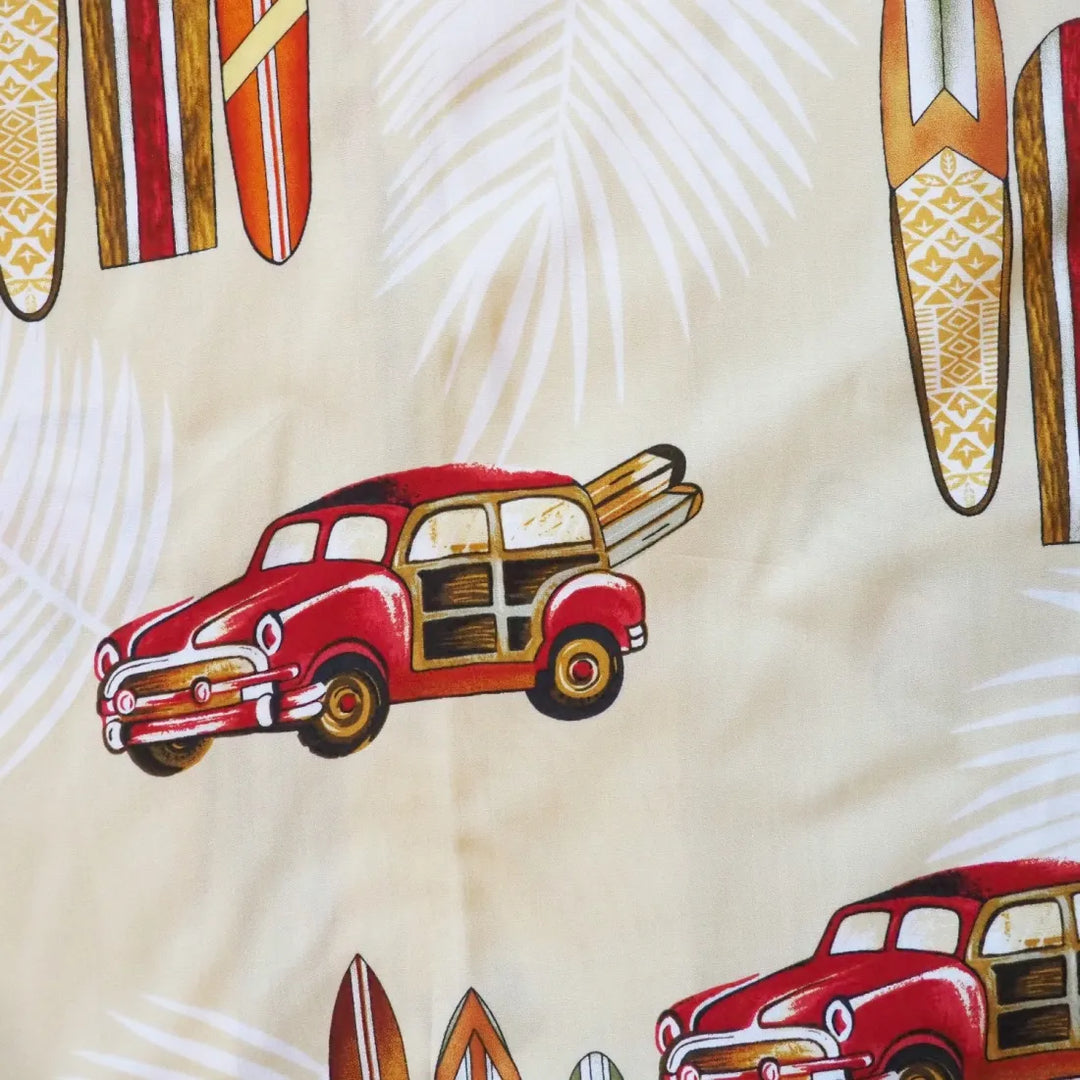 Woody Cruiser Cream Hawaiian Rayon Shirt - Made in Hawaii