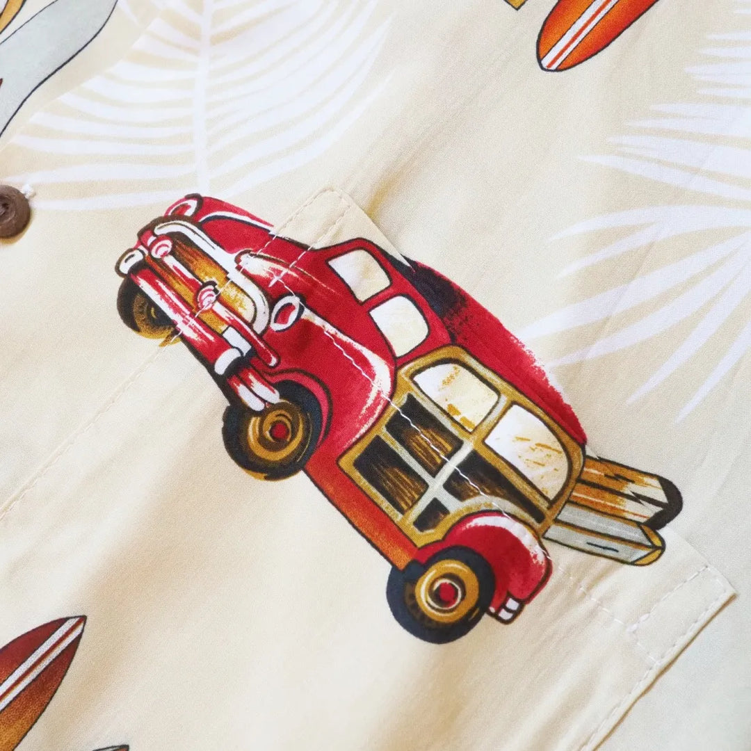 Woody Cruiser Cream Hawaiian Rayon Shirt - Made in Hawaii