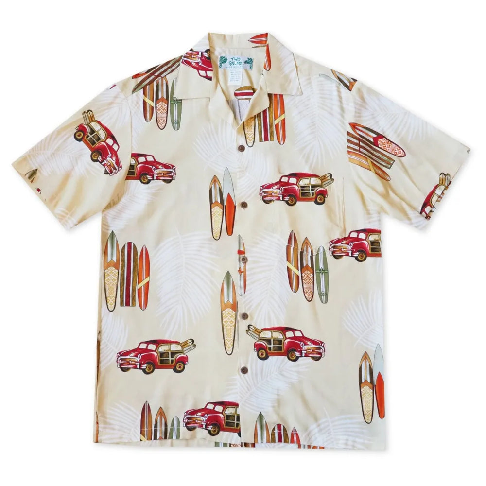 Woody Cruiser Cream Hawaiian Rayon Shirt - Made in Hawaii