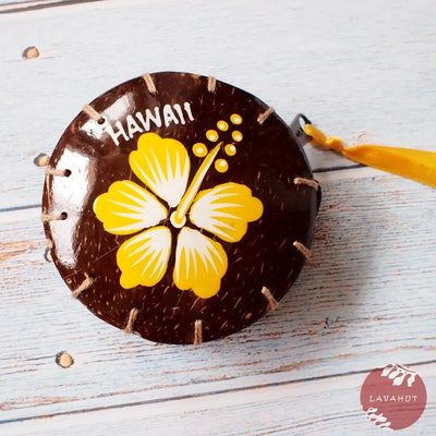 Yellow Hibiscus Fun Hawaiian Coconut Coin Purse - Made In Hawaii