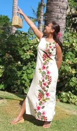 Paradise Cream Long Hawaiian Tank Dress - Women’s Dress