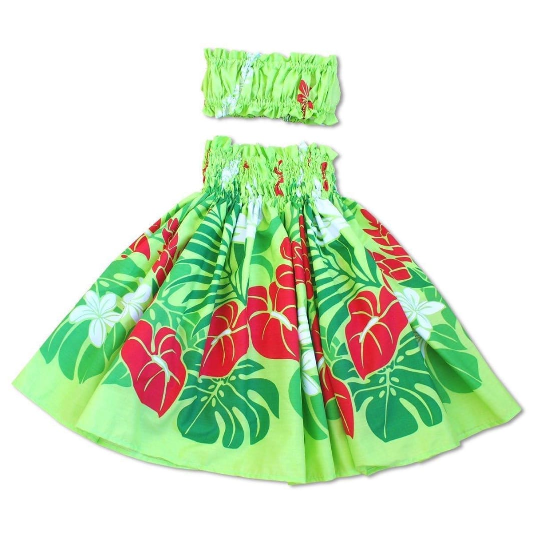 Sweetie Green Girl’s Pau Hawaiian Hula Skirt Set - Girl’s Pau Hula Skirt